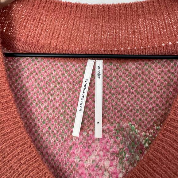 Anthropologie Rust Rose Distressed Drop Shoulder V-Neck Sweater Size S - Picture 6 of 8